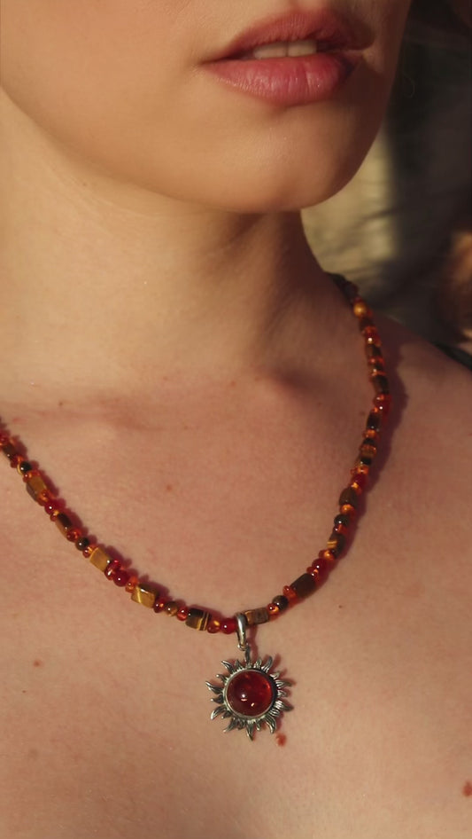 Amber sun pendant necklace