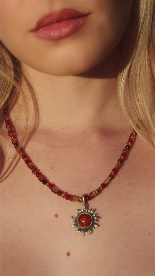 Amber sun pendant necklace