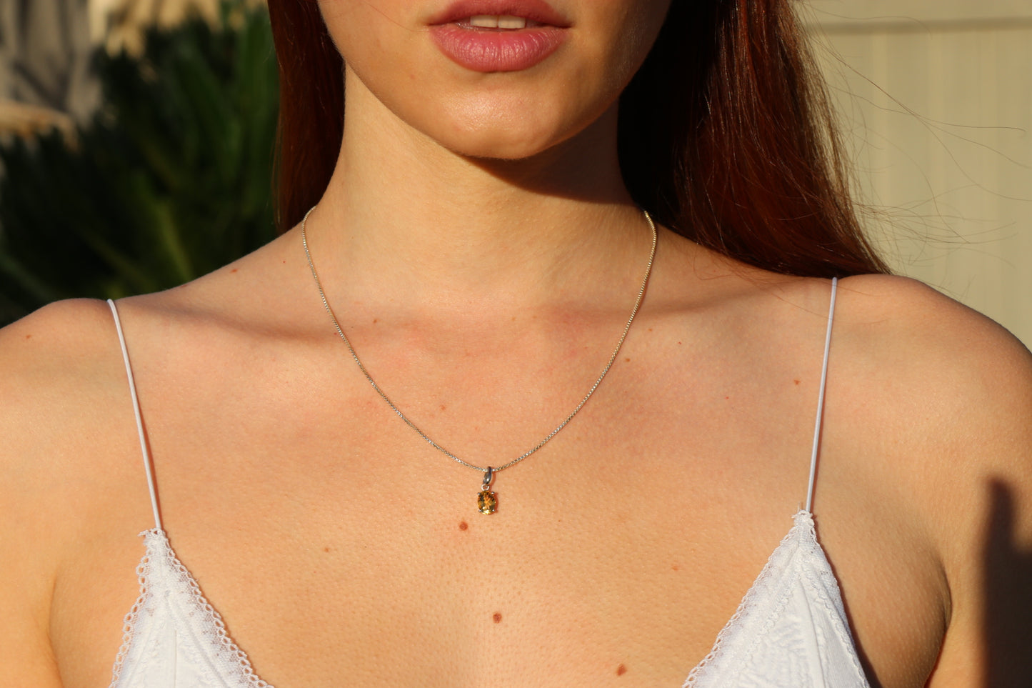 faceted citrine pendant on sterling silver chain